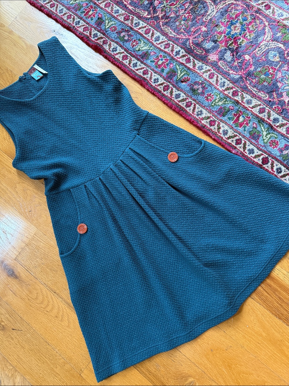Matilda Jane Teal Sleeveless Pocket Dress with Button Accents